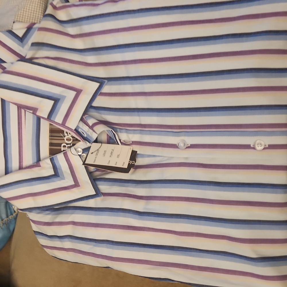 Roar Men's stripped 100% cotton white purple Button Up Shirt long sleeve XXL NWT
